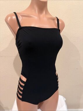 NWT Lisa Curran one piece bandeau swimsuit strappy leg size 4